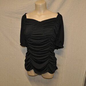 Curlbiuty black ruched Lily Munster style goth blouse coffin lining XL (28K)